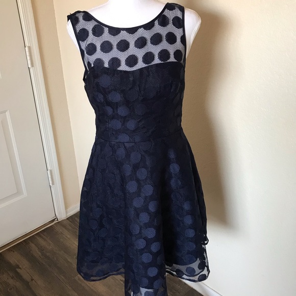 Betsey Johnson Dresses & Skirts - Betsey Johnson navy polka dot dress size 8